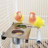 Stainless Steel Parrot Feeders With Double Cup Standing Perch Platform For Cage Bird Rabbits Ferrets Watering Feeding Use