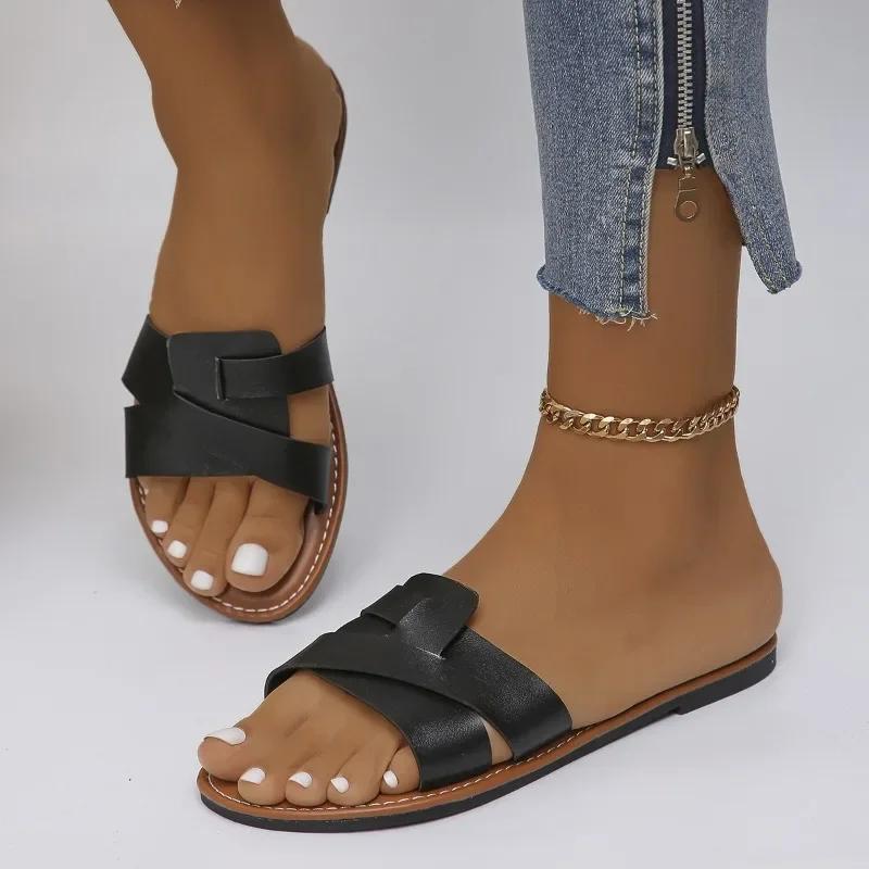 Female Shoes on Sale 2024 New Fashion Leopard Print Women's Slippers Summer Casual Flat Outdoor Walking Shoes Women Zapatos