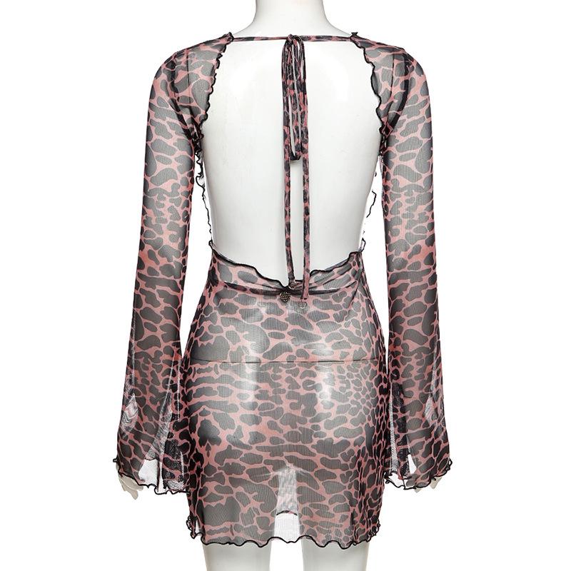 2021 Spring Women's Halter Neck Flared Sleeve Backless Slim-Fit Dress
