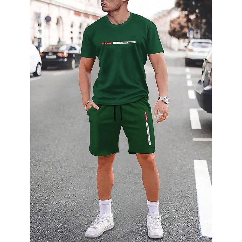 Cross Print Men's Crew Neck Short Sleeve Crew Neck Top And Shorts Urban Street Fashion Short Sleeve Top Outdoor Drawstring Short