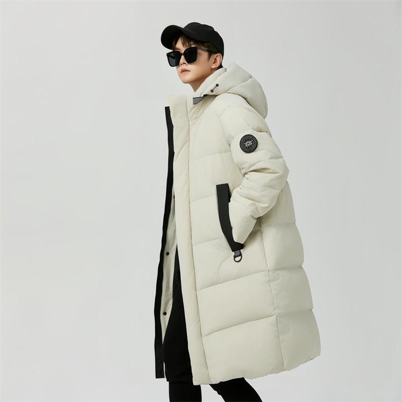 

Winter new versatile long coat couple s outerwear white duck down jacket down jacket bread jacket thickened hooded men s clothing M
