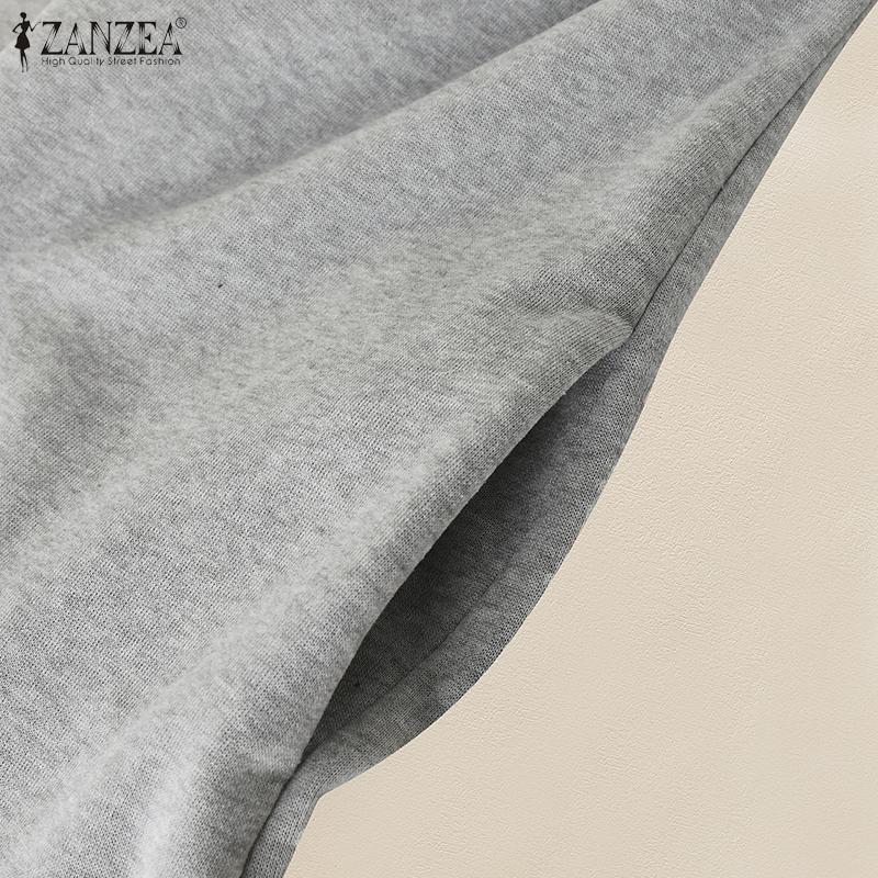 ZANZEA Kvinner Casual Rund Hals Løs Langermet Høst Vinter Lang Kjole