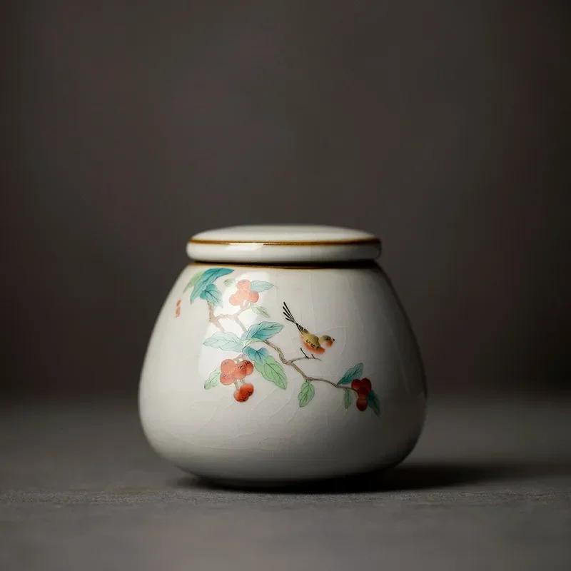 Retro Ru Kiln Ceramics Tea Caddy Cute Cat Pattern Portable Sealed Tea Leaf Containers Travel Tea Bag Storage Box Spice Organizer