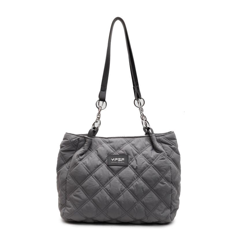 Large capacity rhombus padded cotton tote bag women's new shoulder handbag versatile commuter bag