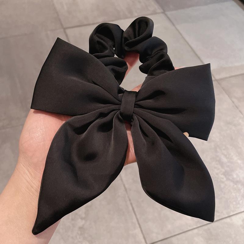 Vintage Red Large Satin Bow Elastic Hair Bands Ties for Women Girls Fashion Solid Rubber Bands Scrunchies Hair Accessories