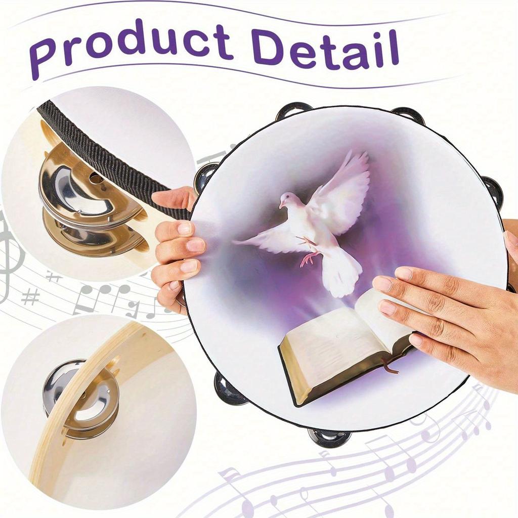6inch Handheld Tambourine, Double Row Jingle Accompanying Orff Percussion Instrument, for Ktv, Parties Atmosphere Gifts(Drumstick Not Included)