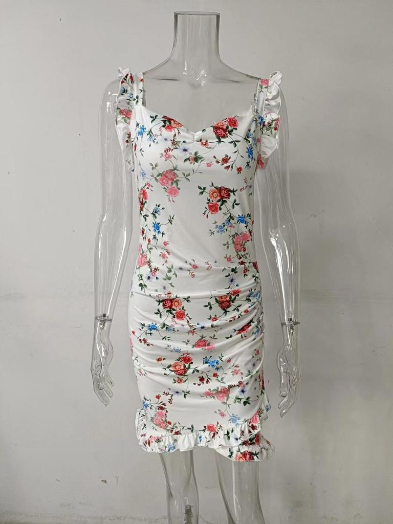 Summer 2026 Floral Print Ruffle Sleeveless V-neck Dress