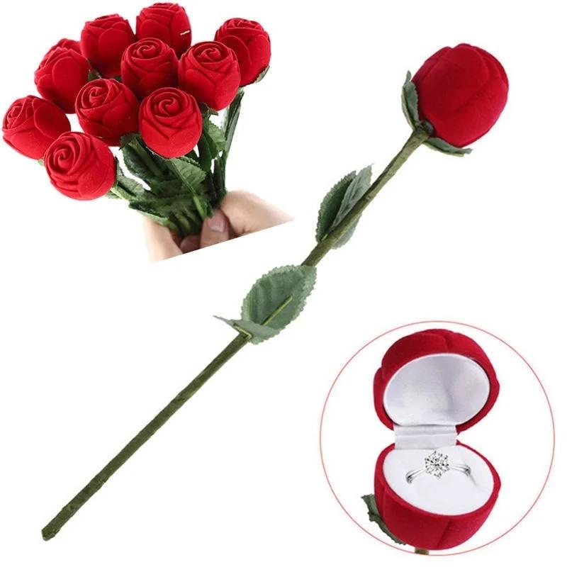 1 Pieza Caja de Joyería de Rosa Roja 3D Portátil Mini Estuche de Exhibición para Almacenamiento de Anillos de Boda Pendientes Portafotos para Propuesta de Compromiso