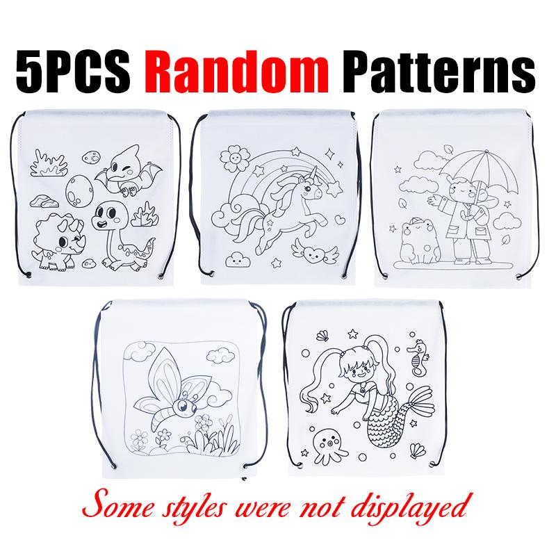 

Drawstring Bag Painting Set 5/10PCS Cute Cartoon Pattern Backpack with Colorful Pens Festival Party Souvenir School Rewards ZYF