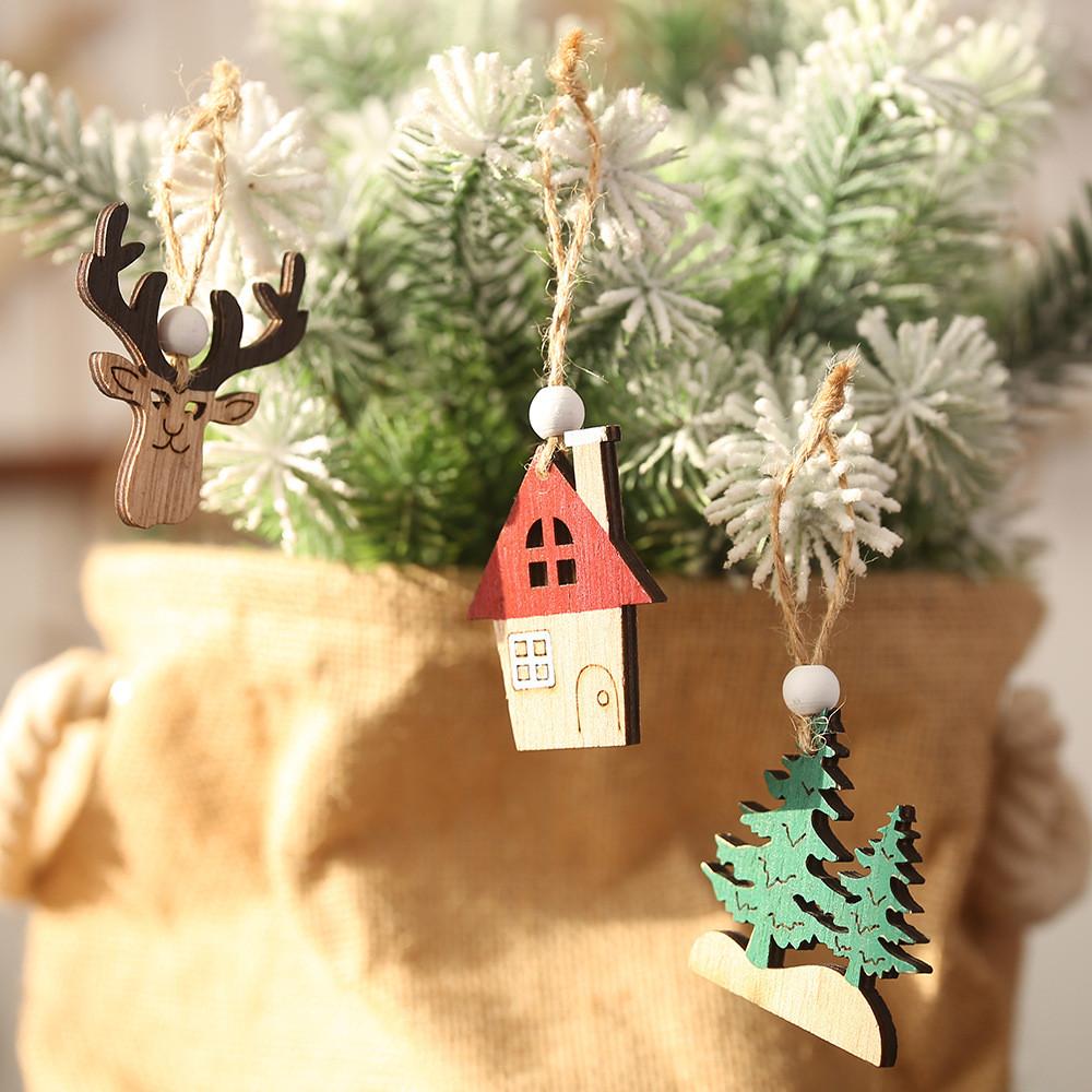Charming Wooden Christmas Tree Hanging Ornaments Set With Car And Reindeer Designs