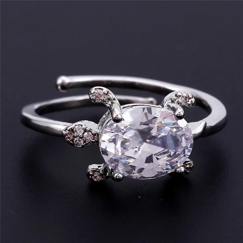 Wish personalized platinum oval blue-green-white Opal turtle opening versatile ring slightly inlaid with zircon