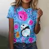 Summer Round Neck 3D Animal Flower Pattern Print Top Fashionable Casual Short Sleeved Women's T-shirts