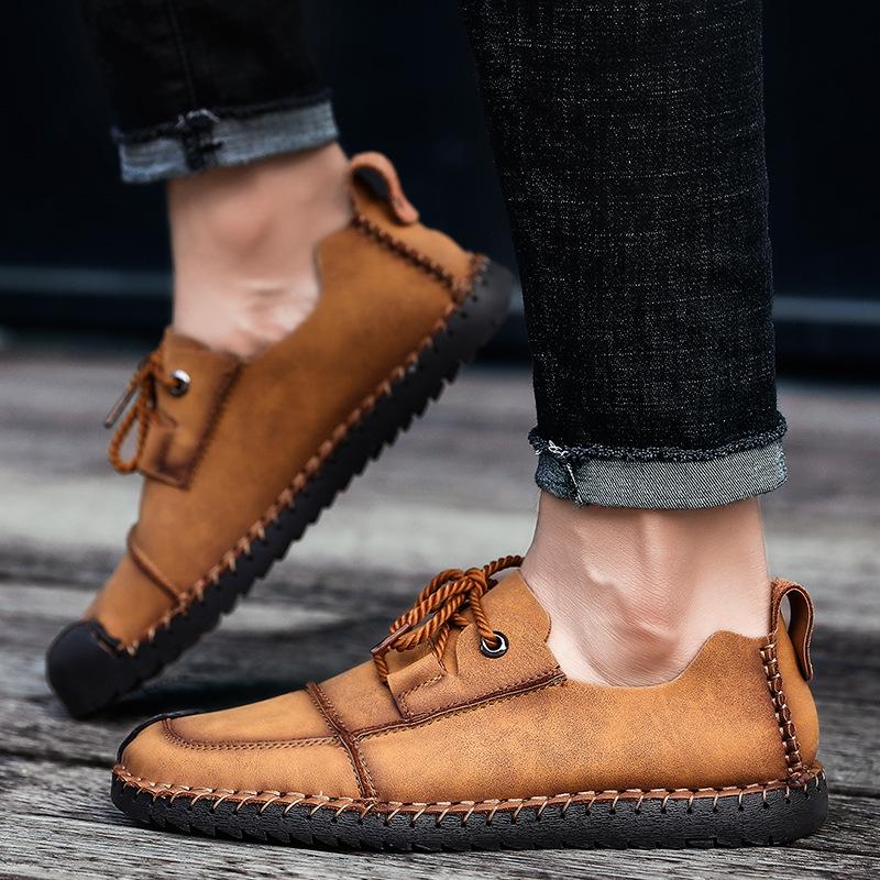 New Fashion Style Leather Spring Casual Shoes Men Handmade Vintage Loafers Flats Hot Sale Moccasins Big Size Rth678