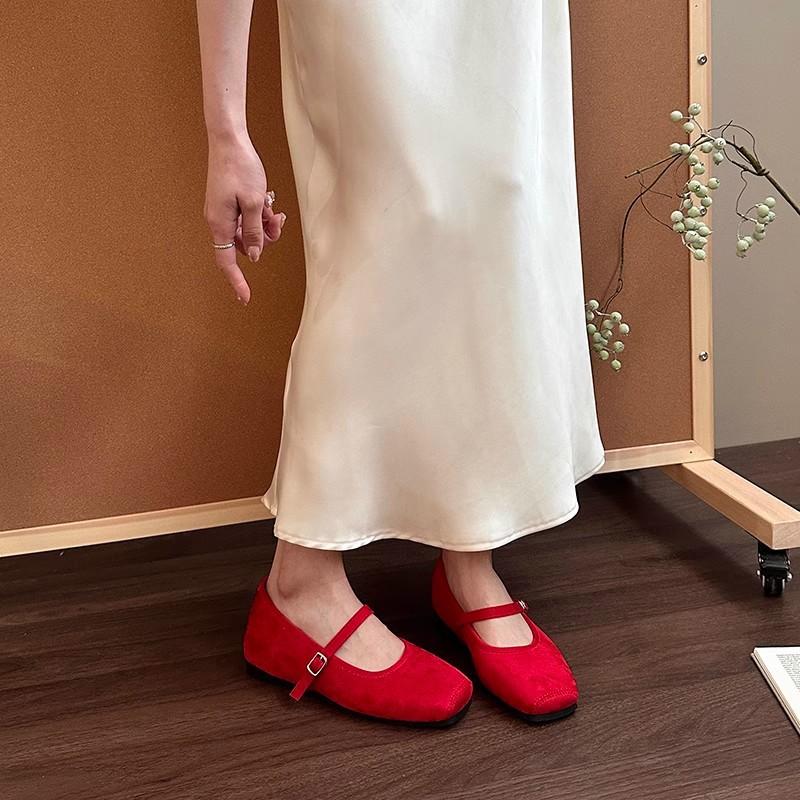 Retro Suede Square Head with Mary Jane Shoes, Summer Fashion Outer Wear Casual Versatile Inner Height Increase Doudou Single Shoes