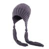 Solid Color Long Twist Braid Beanie Hat Ear Flaps Knitted Hat for Outdoor Sport