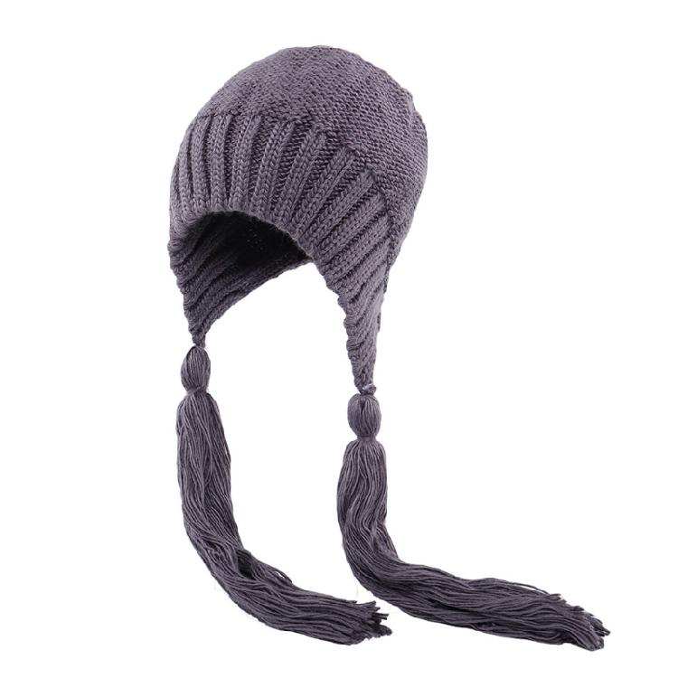 Solid Color Long Twist Braid Beanie Hat Ear Flaps Knitted Hat for Outdoor Sport