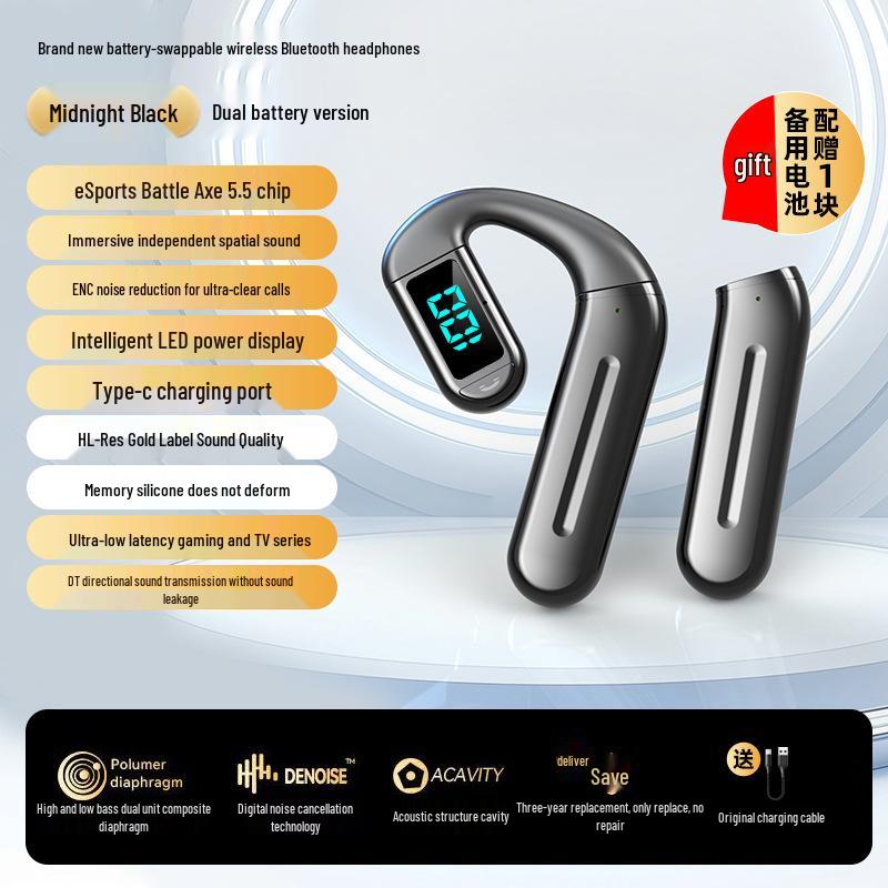 2026 Bluetooth Single Ear Wireless Earphone with Long Battery Life, Comfortable Over-Ear, Bone Conduction for Driving