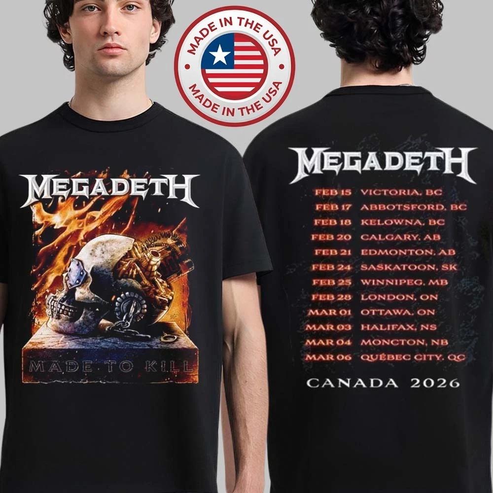 Megadeth Канада 2026 Тур Мерч Сделано, чтобы убивать Унисекс Футболка XL