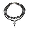 Tooxika Triple Black Crystal Three-dimensional Saturn Water Drop Pendant Necklace Punk Dark Style Collarbone Chain