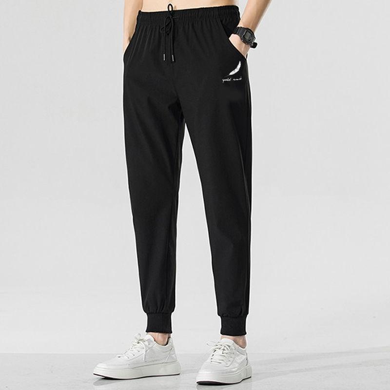 Casual pants men's thin summer print loose large size tied feet nine points tied feet sports Harlan pants