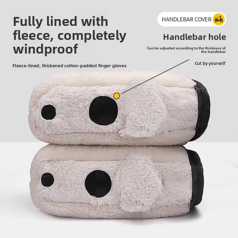 Winter Electric Vehicle Gloves Warm Thickened Handle Cover Rainproof Windproof Motorcycle Pu Leather Gloves Cotton Handle Cover