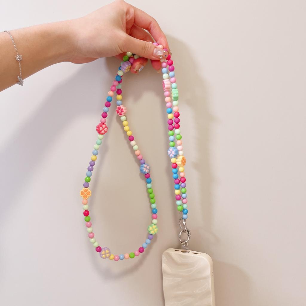 Cute Candy Rainbow Beaded Chain Crossbody Mobile Phone Lanyard Lovely Acrylic Decorative Strap for Bag Accessory