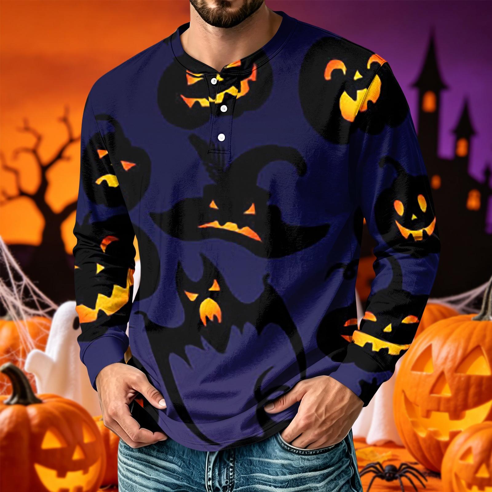 Men s Printed Long Sleeve T-Shirt with Round Neck Casual Top L