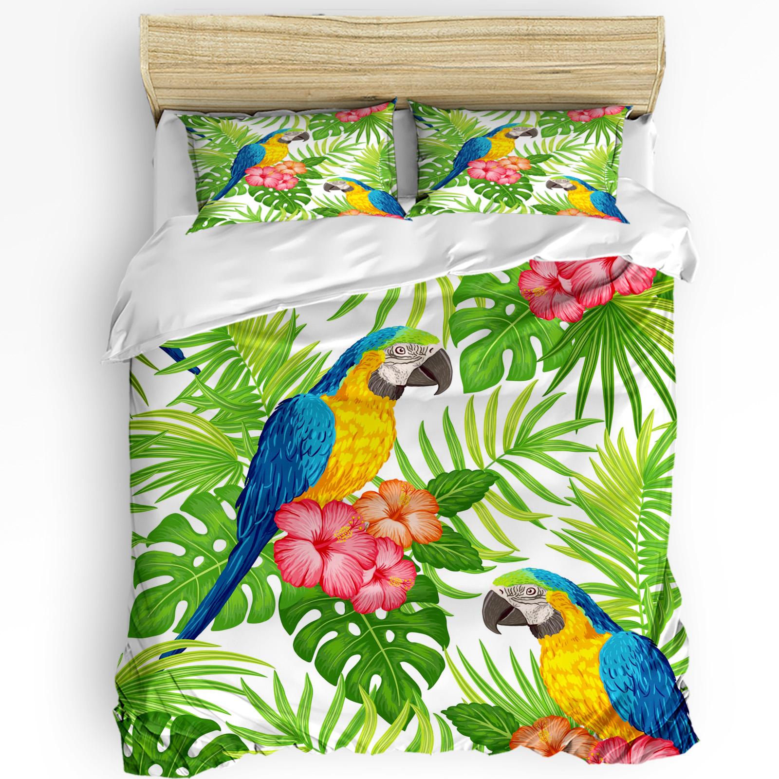 

Green Parrot Animal Tropical Plant Flower 3pcs Bedding Set For Double Bed Home Textile Duvet Cover Quilt Cover Pillowcase EU single(135x200cm)