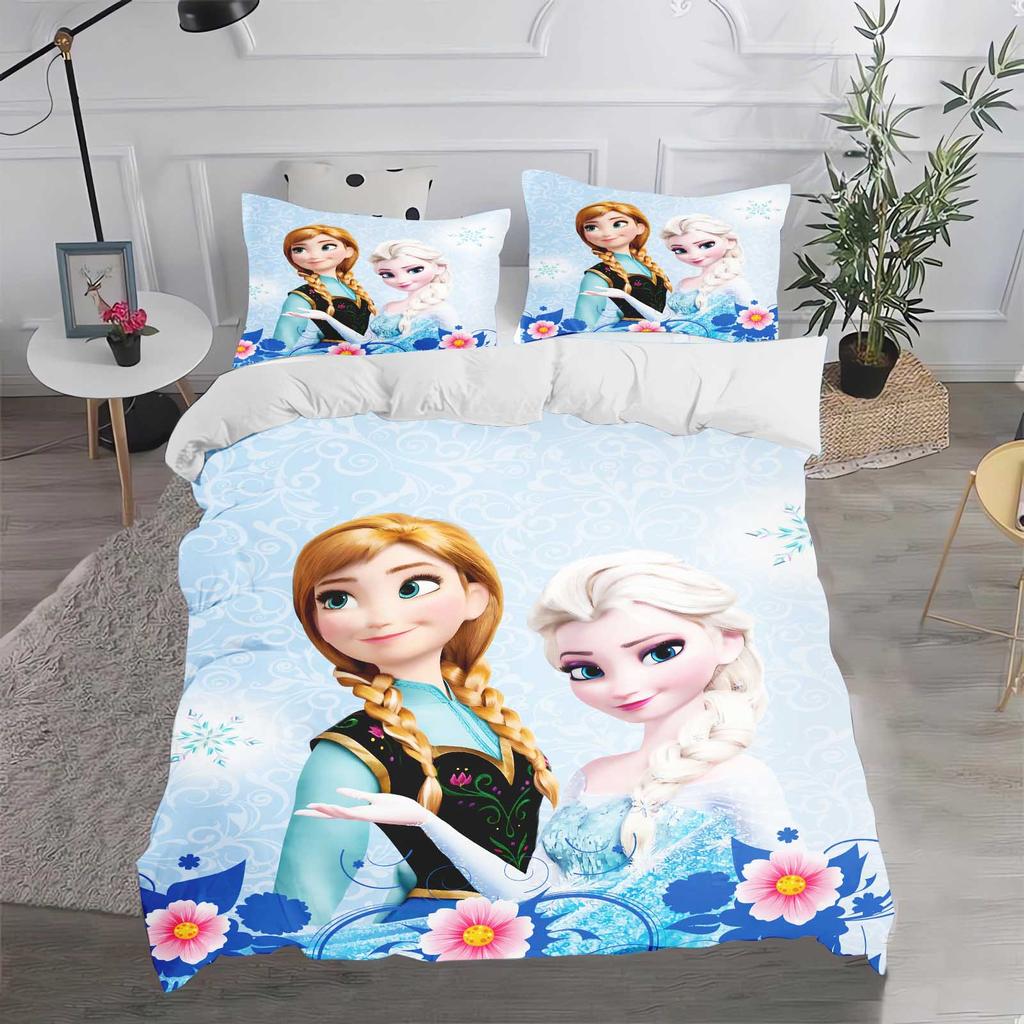 Frozen Prinses Elsa en Anna Anime Dekbedovertrek Set Comforte Beddengoed Sets met Print Cartoon Tweepersoons Kerstcadeaus 3-delig