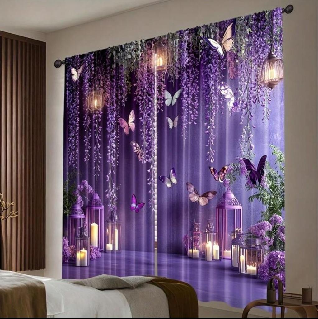 Lila Schmetterlingsprint Vorhänge   Stangentaschen Vorhänge   Schlafzimmer und Wohnzimmer   Heimdekoration   Raumdekoration
