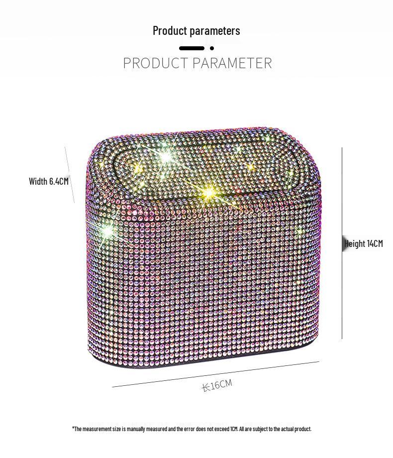 Rhinestone Car Trash Can - Flip-Top Hanging Interior Storage Bin