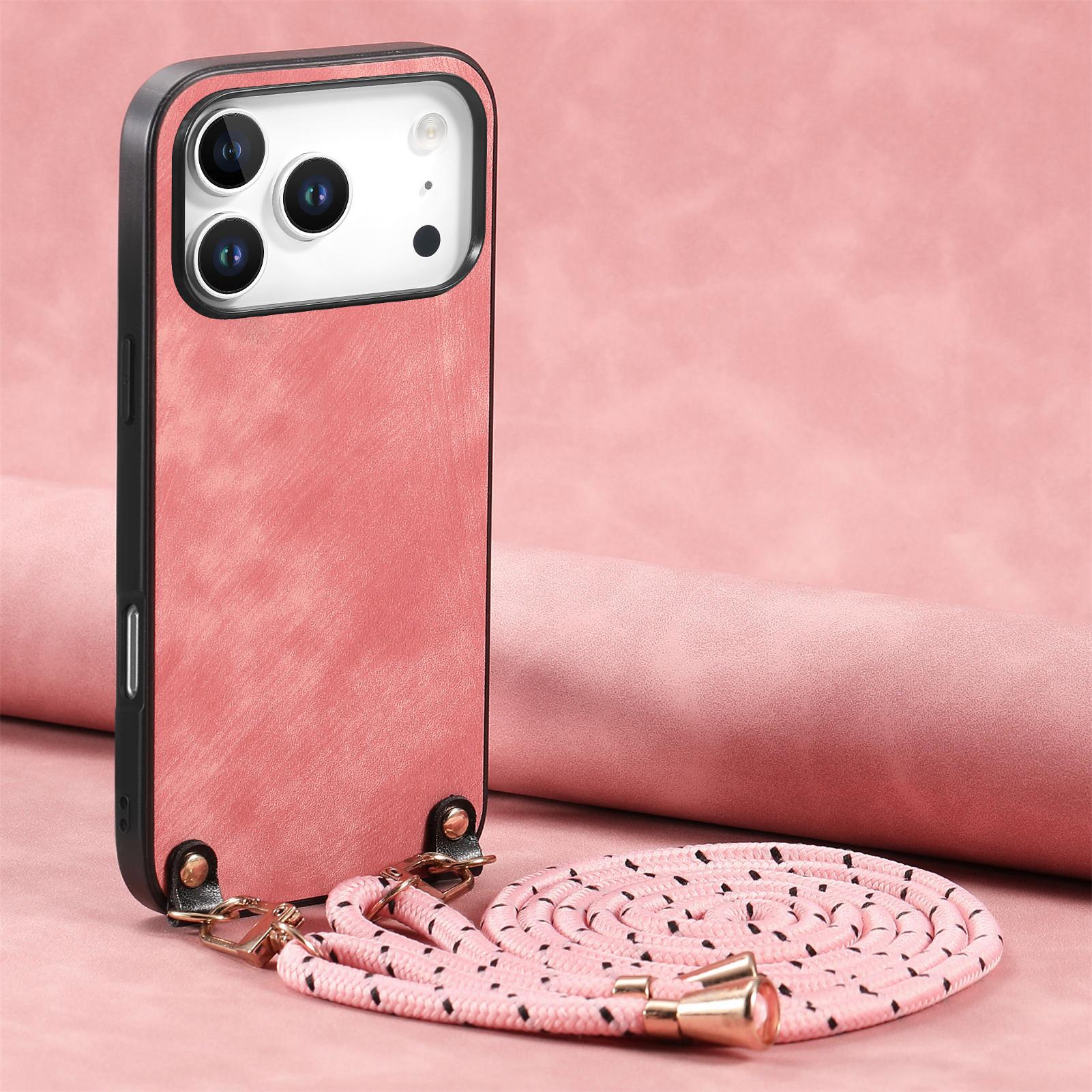 

Кожаный чехол-кроссбоди в ретро-стиле для iPhone 17 Pro Max 16 Plus 15 14 13 12 11 17Air 16e с длинным ремешком-шнурком, задняя крышка iPhone 13 mini розовый