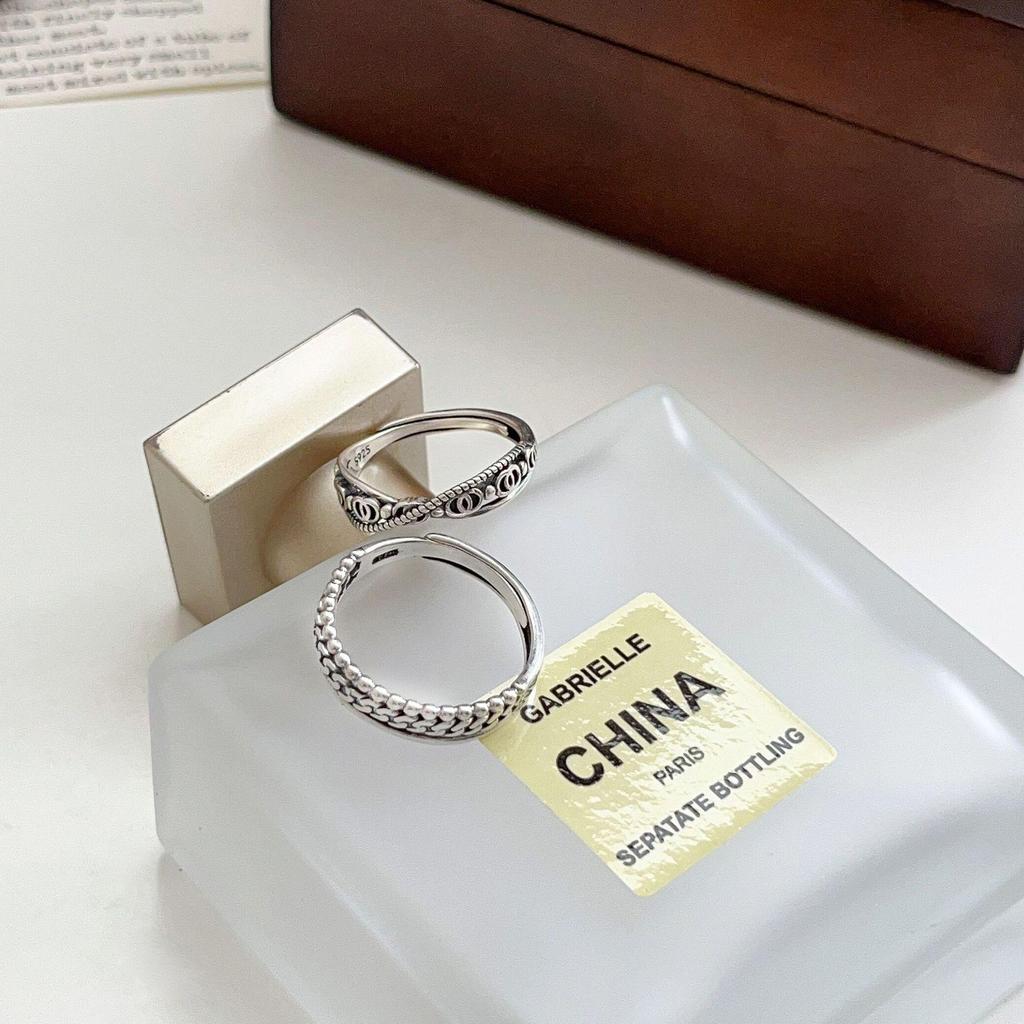 Otwarty pierścionek na palec wskazujący ze srebra próby 925 dla kobiet - Modny retro design łańcuszka