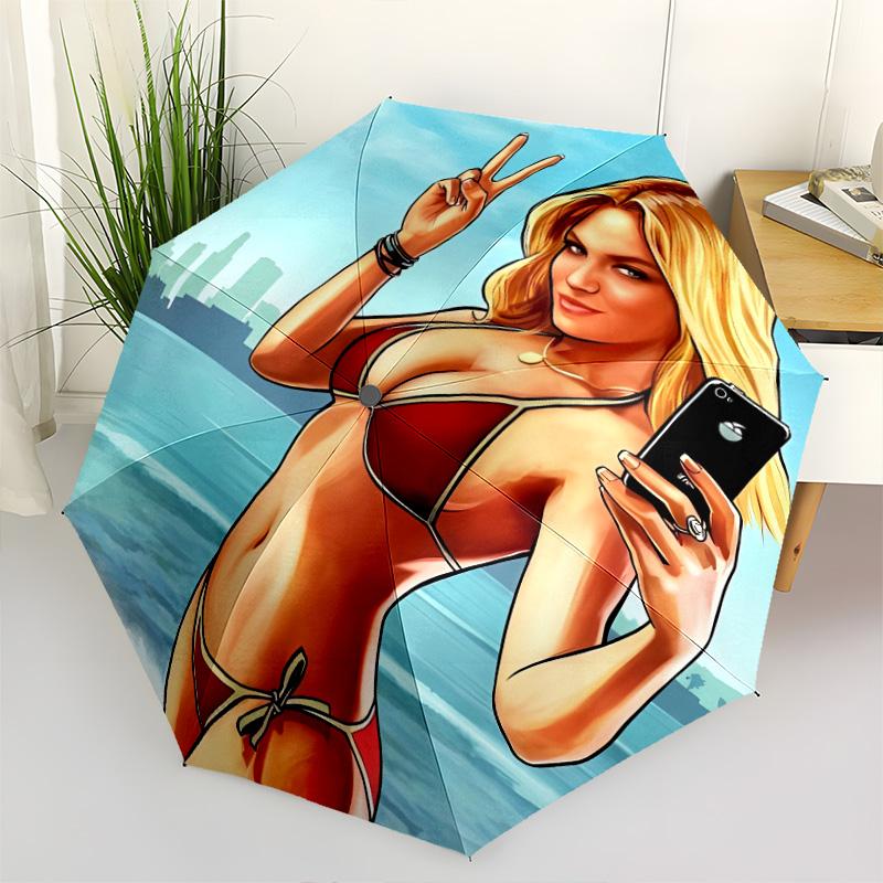 1 PC Automatic Folding Umbrella - Grand Theft Auto Pattern Portable Foldable Design With 8 Ribs Christmas Birthday Gifts
