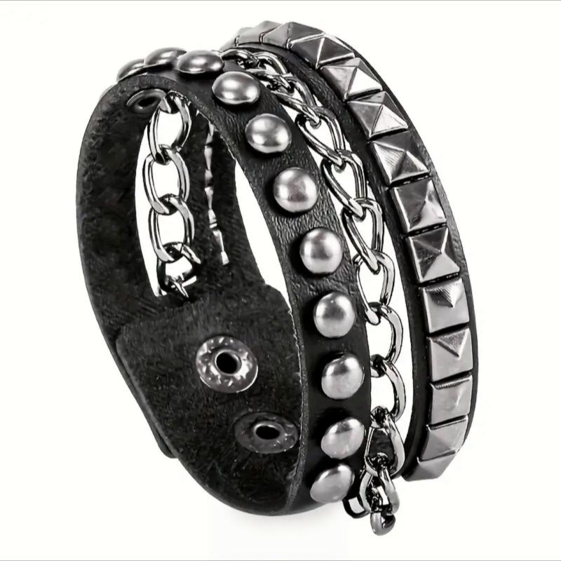 Men's Multilayer Punk Skull Bracelet - Hip-Hop Rivet & Motorcycle Style