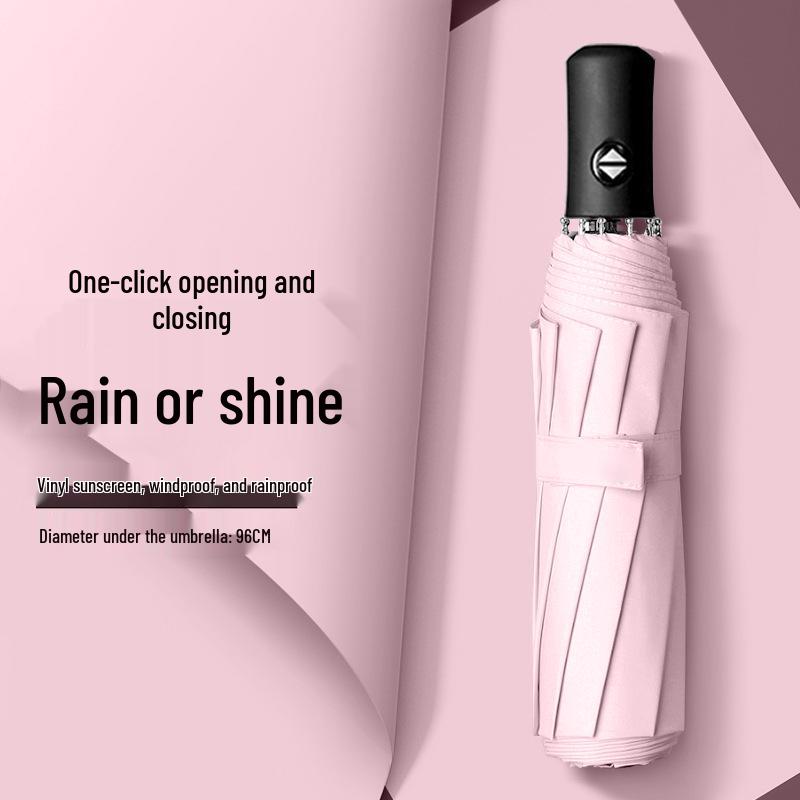 Automatic Buckle Women’s Umbrella: Windproof, Reinforced, Sun & Rain UV Protection