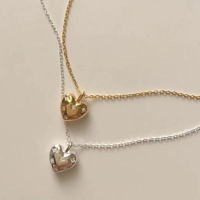 Colar de Coração Vintage Francês para Mulheres, Elegante, Versátil, Corrente de Clavícula em Aço Inoxidável Cravejado de Zircônias