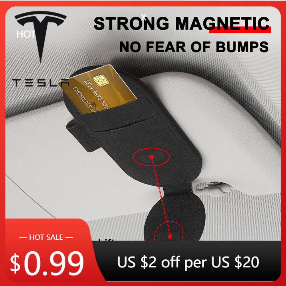 Car Sticker Tesla Car Sunglasses Holder Sun Visor Glasses Clip PU Leather Eyeglasses Clip Car Accessories For Tesla Model3 Model