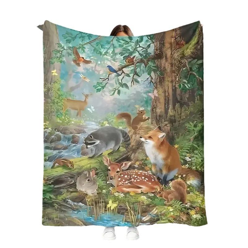 Harmonious Forest Animals digital-printed polyester Bedroom velvet flannel cover blanket Fleece soft cover blankets for beds