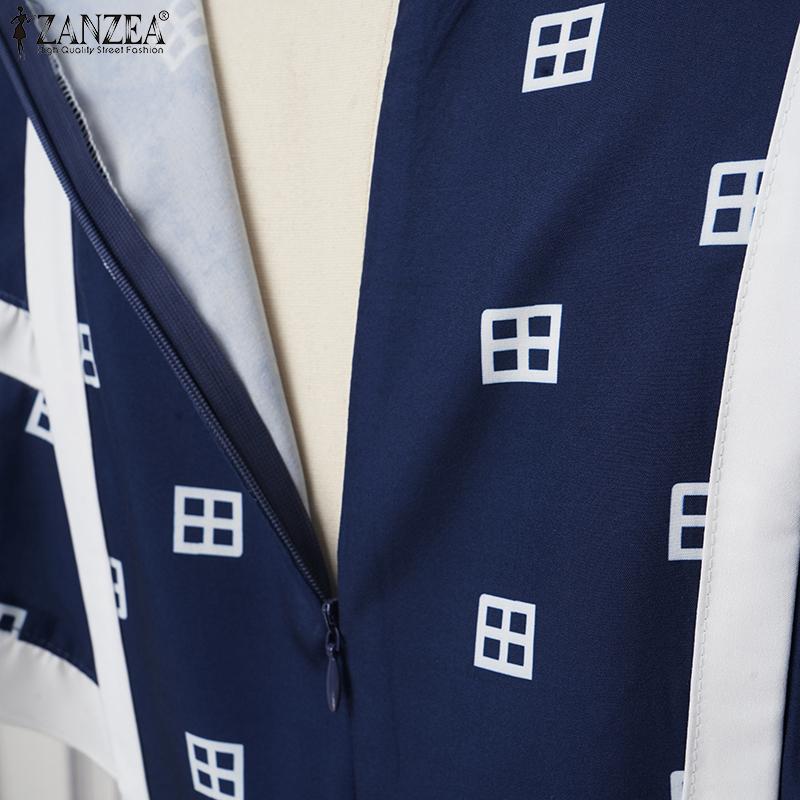 ZANZEA Women Casual Round Neck Loose Ruffles Sleeve Summer Long Dress