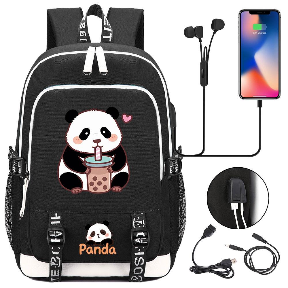 Kawaii Panda Print Tiener USB Laptop Rugzak Kinderen Jongens Meisjes Terug Naar School Boekentassen Vrouwen Mannen Reizen Rugzak