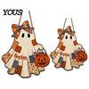 Seasonal Wall Hanging for Parties Halloween Wooden Patchwork Ghost Pendant, Vintage Autumn Harvest Sign, Cute Farmhouse Style Ornaments