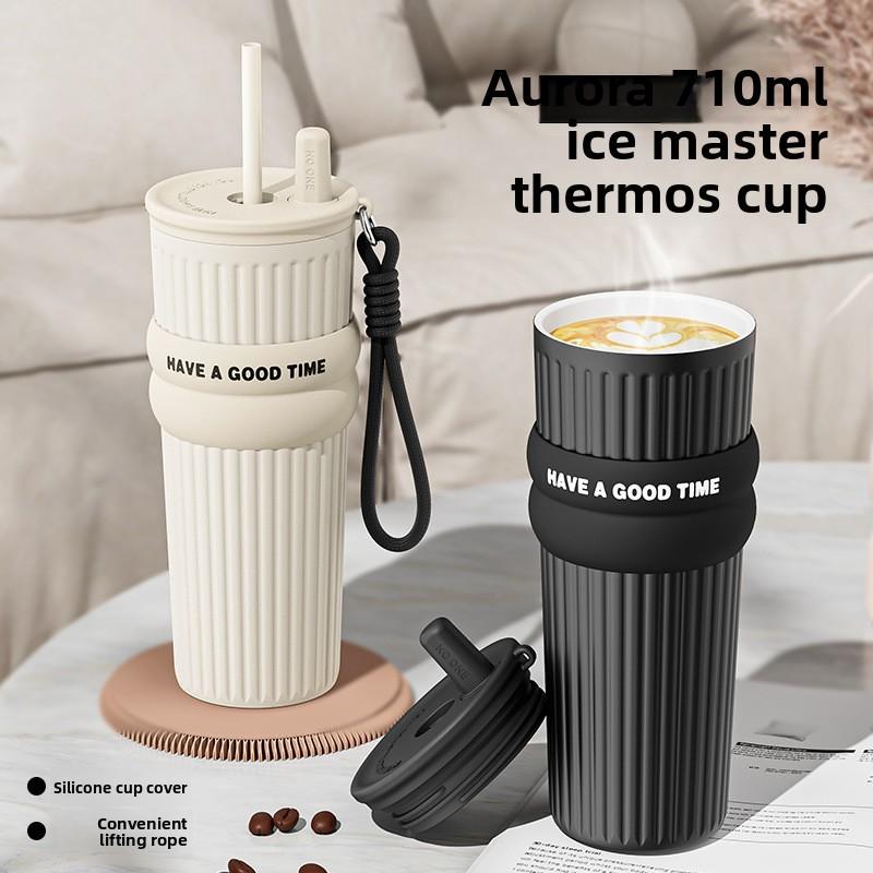 Insulated Travel Mug With Straw For Women Large Capacity Stainless Steel Car Cup For Cold Drinks