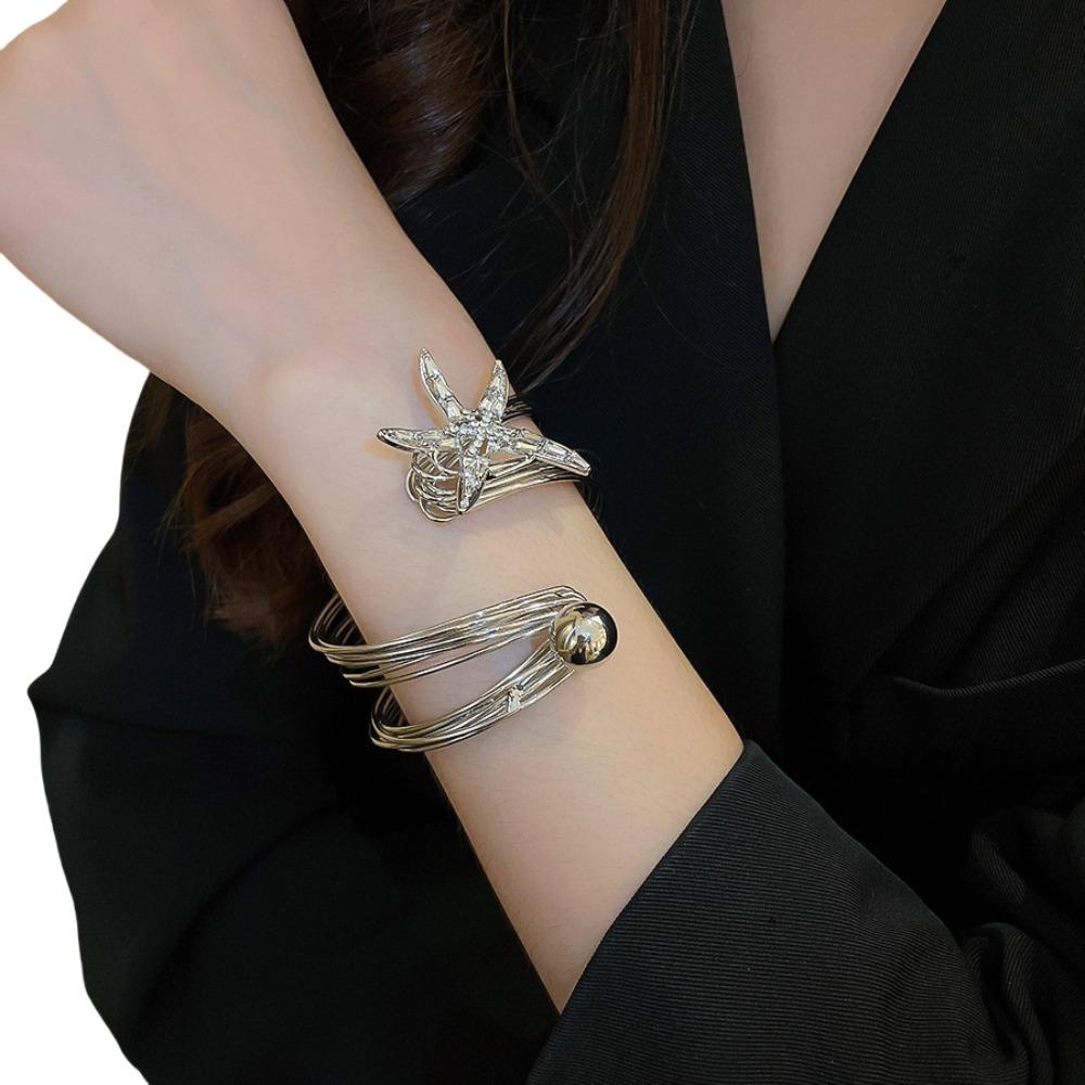 

Страз Звезда Нарукавная повязка Цепь на руку Нерегулярный Кристалл Морская звезда Браслеты Морская звезда Манжеты Браслеты Вечеринка серебряный