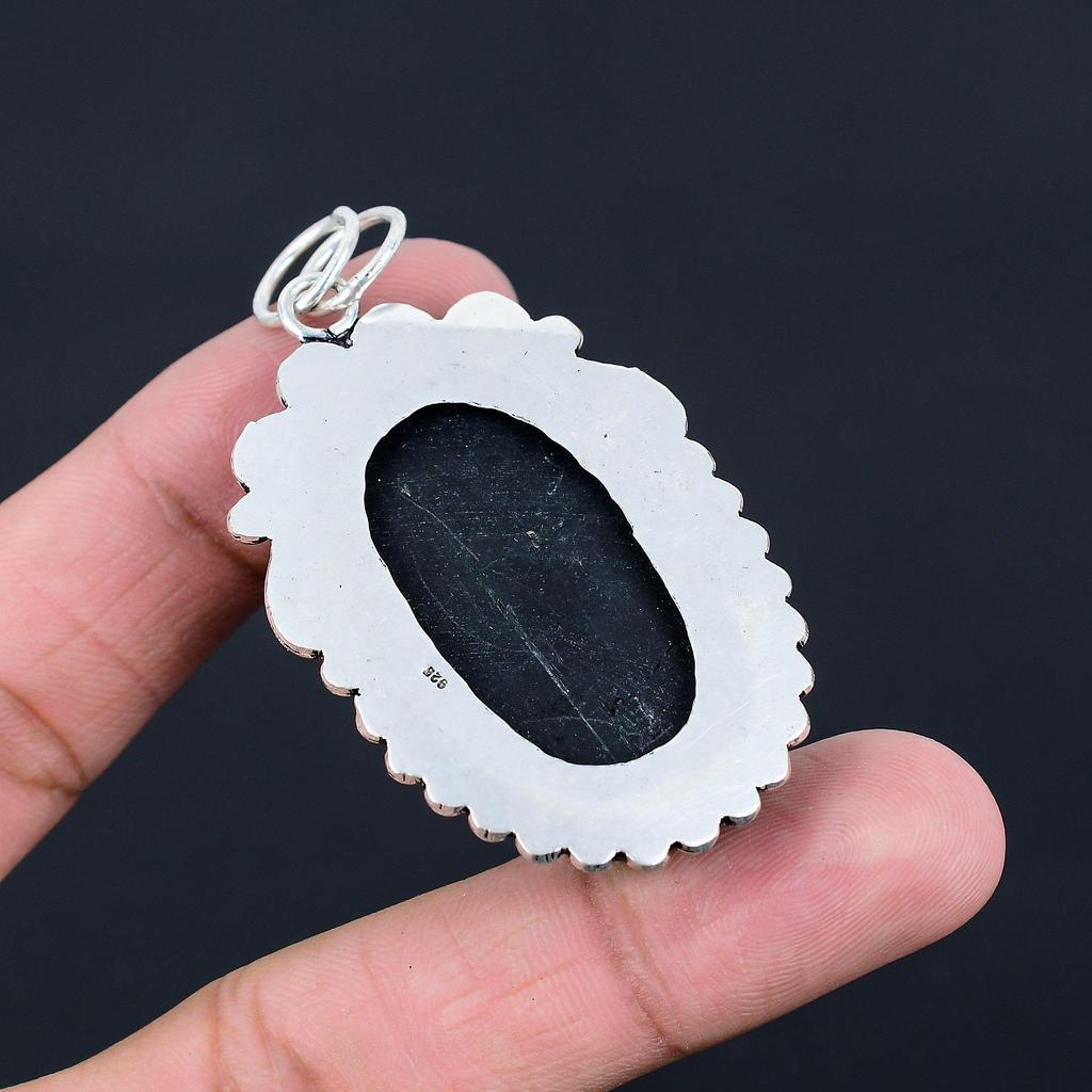 Natural Black Tourmaline Rough Gemstone 925 Sterling Silver Pendant For Women