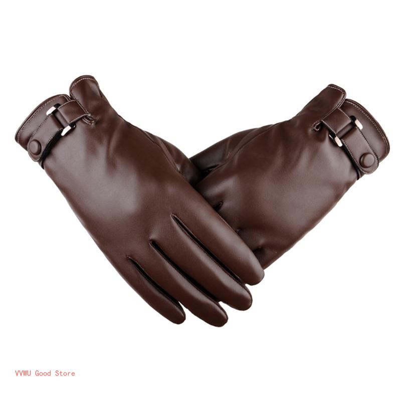 

Leather Full Finger Gloves Winter Warm Gloves with Fleece Lining Touchscreen Driving Riding Gloves for Outdoor Sport темно-коричневого