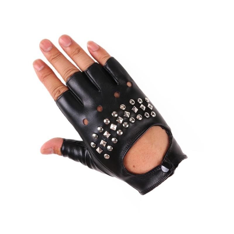 Street Dance Half-finger Gloves Men's Nightclub Pole Dance Rivet Gloves Performance Dancing Spring Summer Dance Performance Leather Gloves