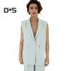 2 Pcs/Set Women Coat Pants Set Lapel Single Button Mid Length Cardigan Sleeveless Jacket Wide Leg High Waist Straight Trousers Lady Formal Commute