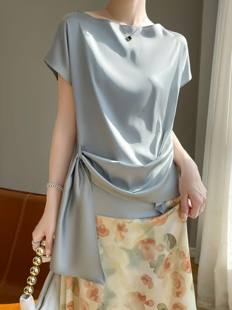 Cross2025 Women's One-Shoulder Ice Silk Summer T-Shirt