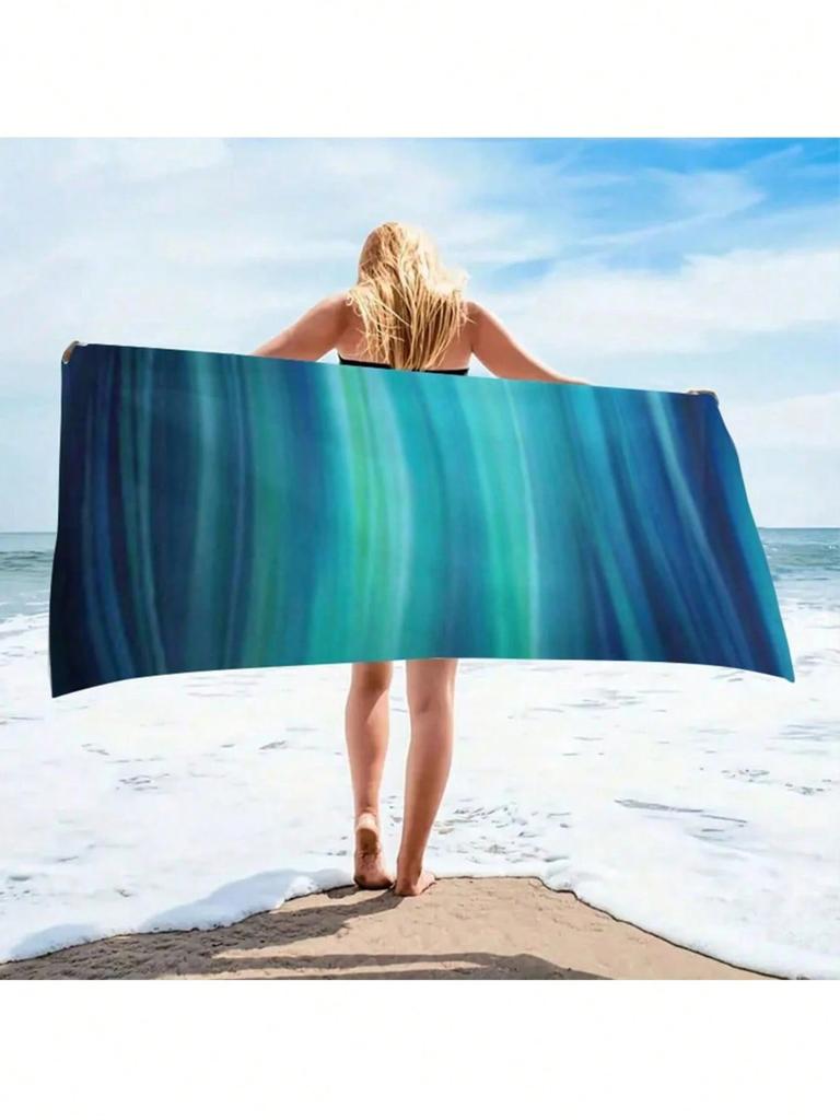 Green wave printed beach towel, ultra-fine fiber, fast drying, high water absorption - beach, swim pool, travel choice-sea towel